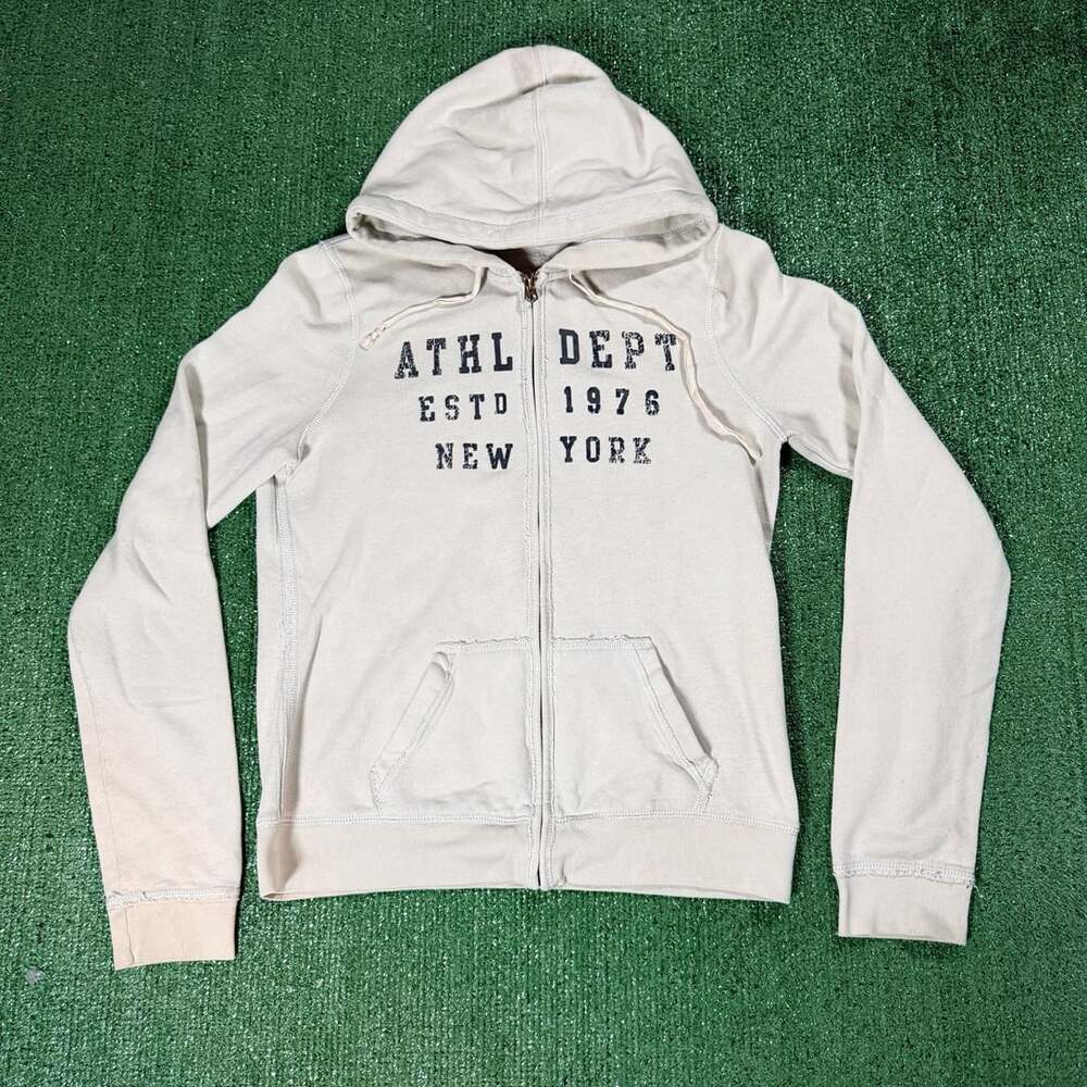 Y2K Womens Aeropostale Athletic Dept New York Full Zip Up Hoodie Beige Large